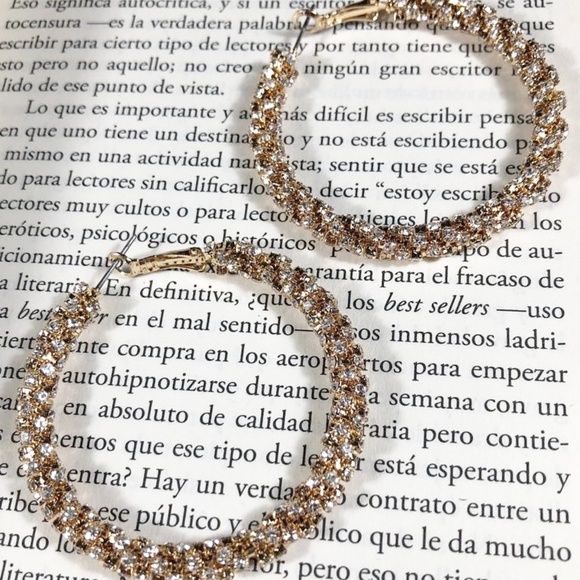 Alquimia Jewelry - GOLD JEWELED LARGE HOOP EARRINGS